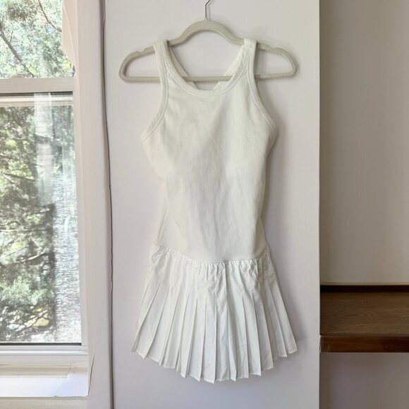 New Free People Tie Breaker Tennis Dress Drop Waist Pleated Skirt White Medium - Picture 3 of 10